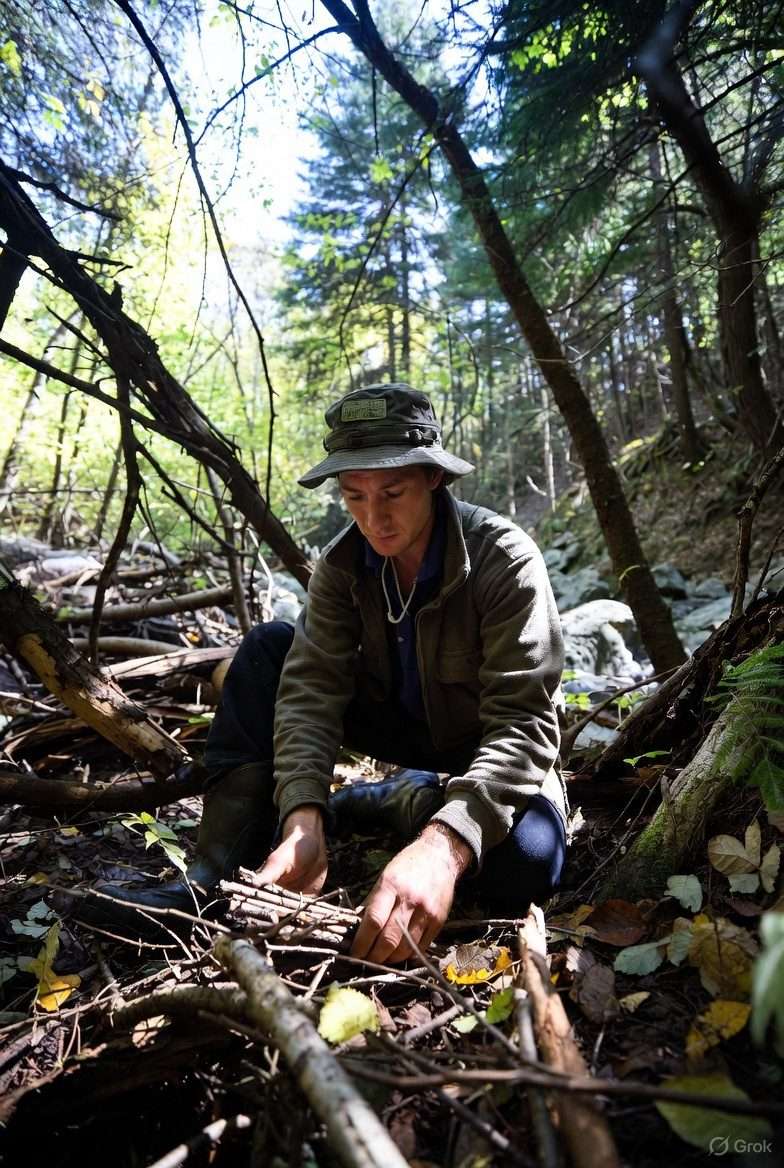 alt="Φτιάχνοντας καταφύγιο επιβίωσης στο δάσος χωρίς εξοπλισμό"